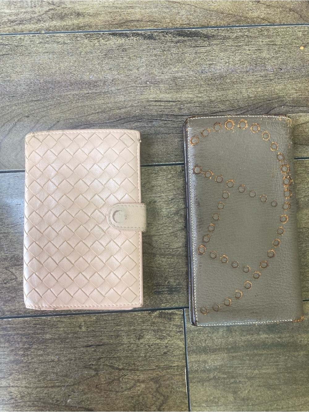 Hermes and Bottega Veneta Pink and Brown Leather Wallets Set